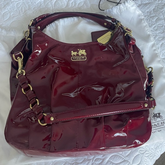 Coach Handbags - Coach Deep Red Patent Leather Shoulder Bag